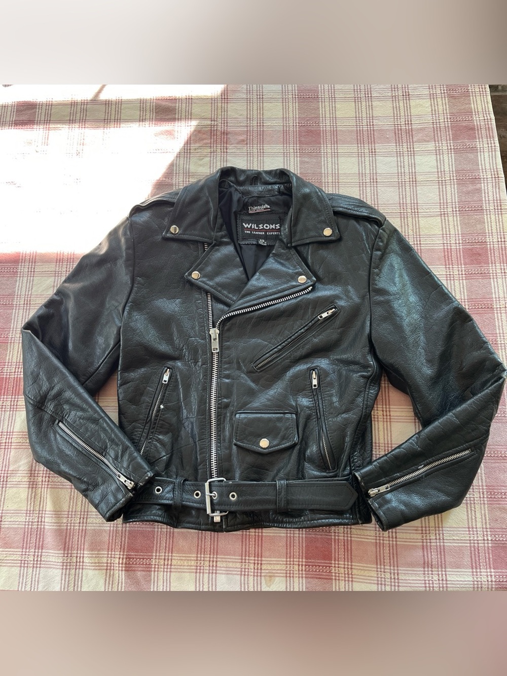 VTG Wilson Leather Moto Biker Jacket Womens Size XS Thinsulate Liner 90s Heavy